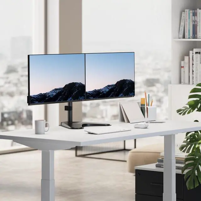 Alt view image 5 of 7 - Mount-It! Dual Monitor Stand for Desk, Free Standing Monitor Stands for 2 Screens up to 19.8lbs per Arm, Fully Adjustable Dual Monitor Mount with Tilt, Swivel, Rotation with VESA 75x75 and 100x100