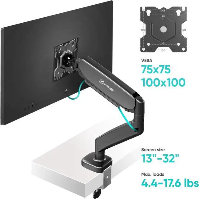 Alt view image 6 of 7 - ONKRON Single Monitor Mount for 13-32 Inch Screen up to 17.6 lbs, Gas Spring Monitor Arm VESA 75x75-100x100, Adjustable Computer Screen Mount for Desk with Swivel, Tilt, Rotation Black