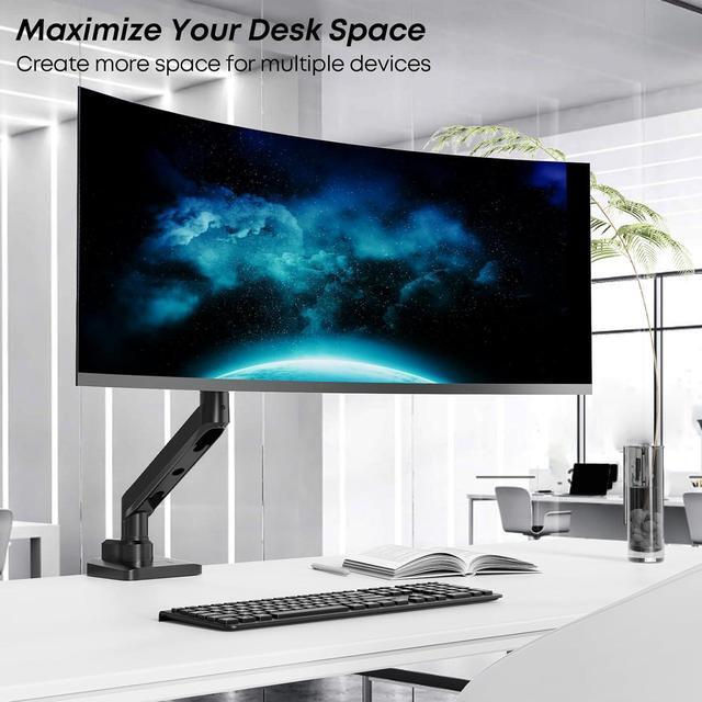 Alt view image 5 of 7 - IMtKotW Premium Heavy Duty Monitor Arm for 17 to 49 inch Screens up to 44lbs, Fully Adjustable Ultrawide Single Clamp-on Desk Mount Stand, VESA 75x75/100x100mm