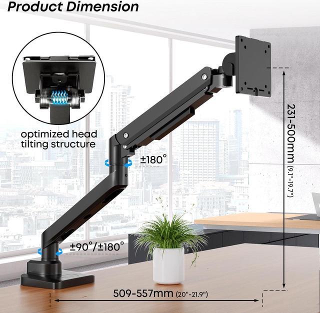 Alt view image 6 of 7 - IMtKotW Premium Heavy Duty Monitor Arm for 17 to 49 inch Screens up to 44lbs, Fully Adjustable Ultrawide Single Clamp-on Desk Mount Stand, VESA 75x75/100x100mm