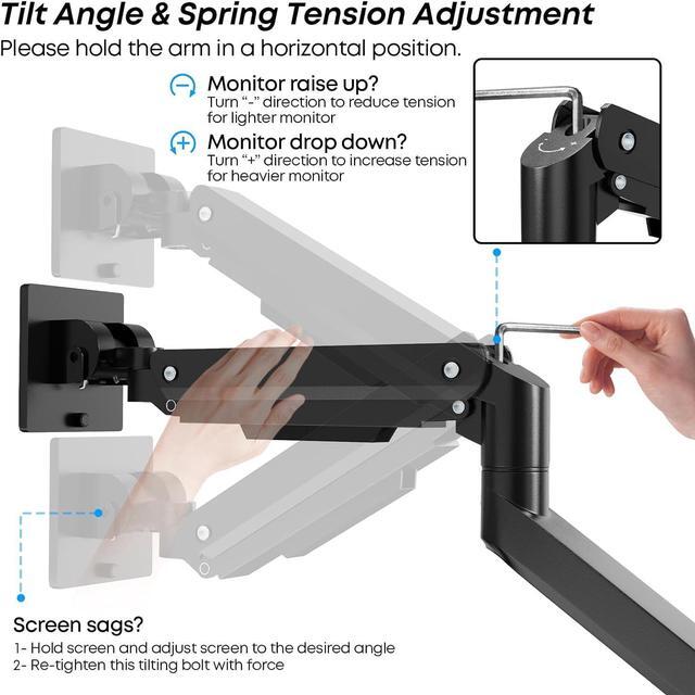 Alt view image 4 of 7 - IMtKotW Premium Heavy Duty Monitor Arm for 17 to 49 inch Screens up to 44lbs, Fully Adjustable Ultrawide Single Clamp-on Desk Mount Stand, VESA 75x75/100x100mm