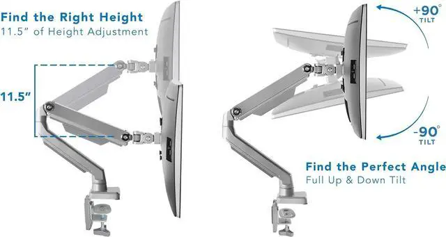 Alt view image 3 of 6 - Mount-It! Single Monitor Arm Mount | Desk Stand | Full Motion Height Adjustable Articulating Mechanical Spring Arm | Fits 24 27 29 30 32 Inch VESA Compatible Computer Screen | C-Clamp and Grommet Base