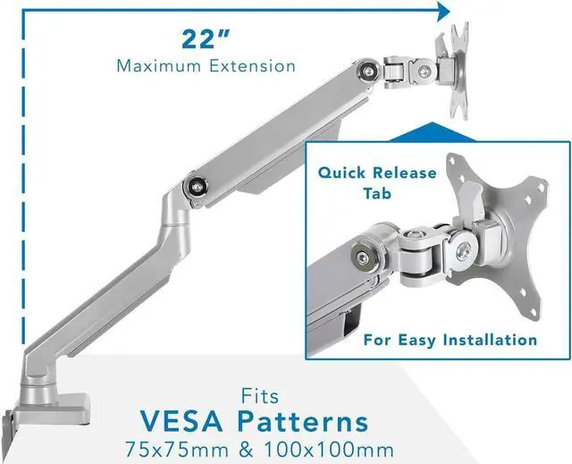 Alt view image 6 of 6 - Mount-It! Single Monitor Arm Mount | Desk Stand | Full Motion Height Adjustable Articulating Mechanical Spring Arm | Fits 24 27 29 30 32 Inch VESA Compatible Computer Screen | C-Clamp and Grommet Base