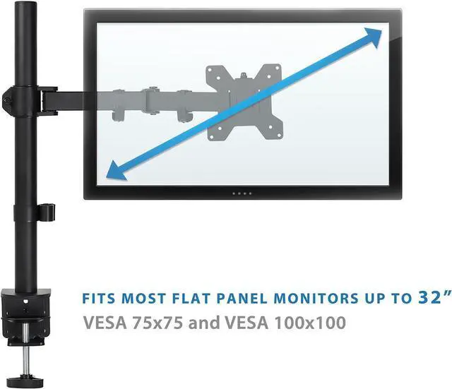 Alt view image 3 of 7 - Mount-It! Single Monitor Arm Mount | Desk Stand | Full Motion Height Adjustable Articulating Tilt | Fits 19 21 24 27 29 30 32 Inch VESA 75 100 Compatible Computer Screen | C-Clamp and Grommet Base