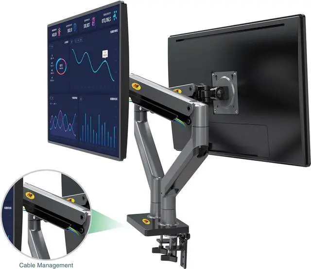 Alt view image 4 of 7 - NB North Bayou Dual Monitor Arm Ultra Wide Full Motion Swivel Monitor Mount for 22''-32'' Monitors Load Capacity from 4.4 to 26.4lbs for Each Arm Height Adjustable Monitor Stand G35