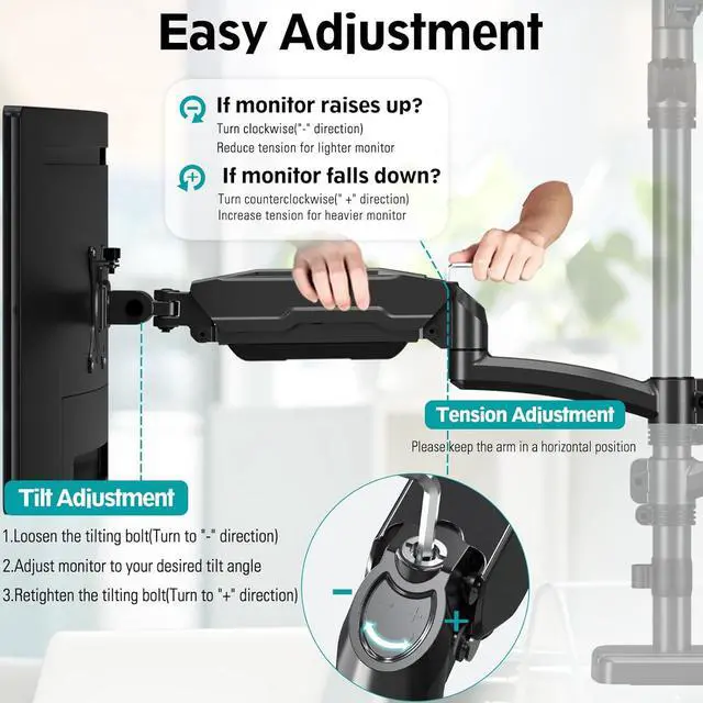 Alt view image 3 of 7 - MOUNT PRO Triple Monitor Mount for Max 32" Computer Screen, Adjustable 3 Monitor Desk Mount, up to 17.6lbs Each, Gas Spring Monitor Arm with Tilt Swivel Rotation, VESA Mount 75x75/100x100mm