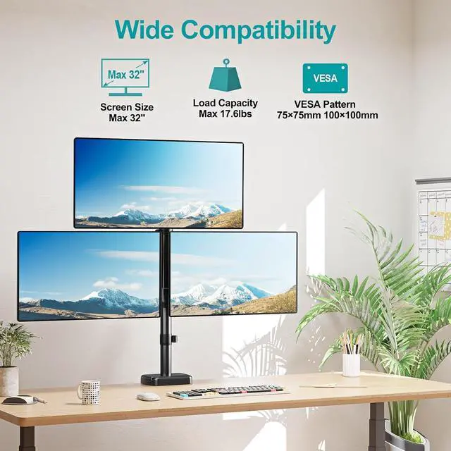 Alt view image 2 of 7 - MOUNT PRO Triple Monitor Mount for Max 32" Computer Screen, Adjustable 3 Monitor Desk Mount, up to 17.6lbs Each, Gas Spring Three Display Arm with Tilt Swivel Rotation, VESA Mount 75x75/100x100mm