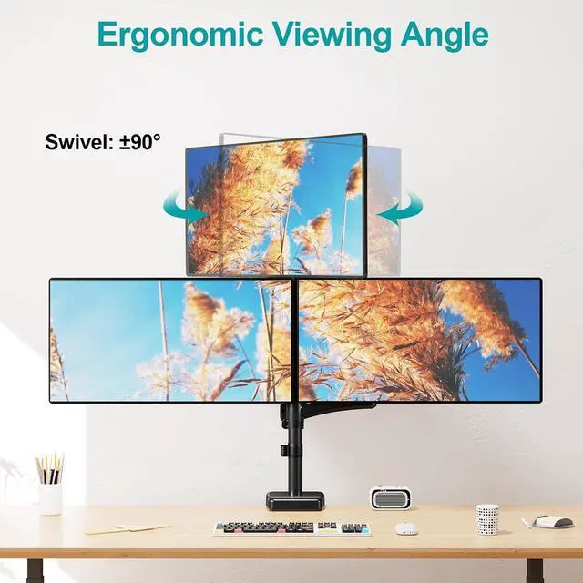 Alt view image 6 of 7 - MOUNT PRO Triple Monitor Mount for Max 32" Computer Screen, Adjustable 3 Monitor Desk Mount, up to 17.6lbs Each, Gas Spring Three Display Arm with Tilt Swivel Rotation, VESA Mount 75x75/100x100mm