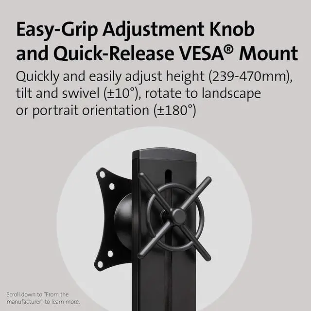 Alt view image 3 of 7 - Kensington Single Monitor Desk Mount, C-clamp Vesa Monitor Stand Fits up to 32 inch Ultrawide Samsung LG Monitor, Low Profile Vertical Mount, Height Adjustable Free Standing Monitor Arm,K55512WW Black