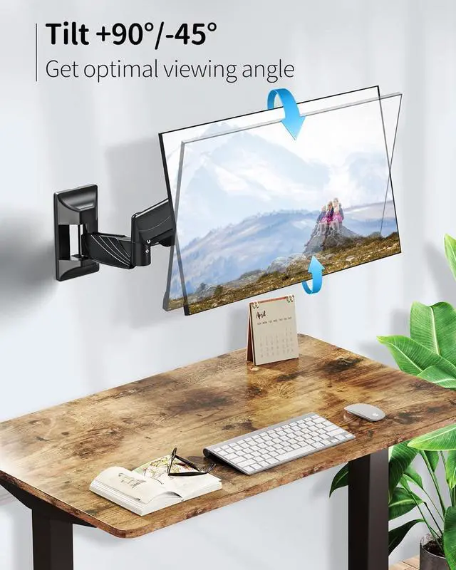 Alt view image 4 of 7 - MOUNTUP Single Monitor Wall Mount for 17-32 Inch Computer Screen, Wall Mounted Monitor Holder Support 4.4-17.6lbs Display, Gas Spring Monitor Arm, VESA Bracket for VESA 75x75mm and 100x100mm, Black