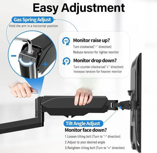 Alt view image 6 of 7 - MOUNTUP Monitor Wall Mount for Max 35 Inch Screen, Ultrawide Wall Mount Monitor Arm Holds 6.6-26.4lbs, Full Motion Adjustable Wall Bracket, Gas Spring Monitors Stand with VESA Extension 200x200mm