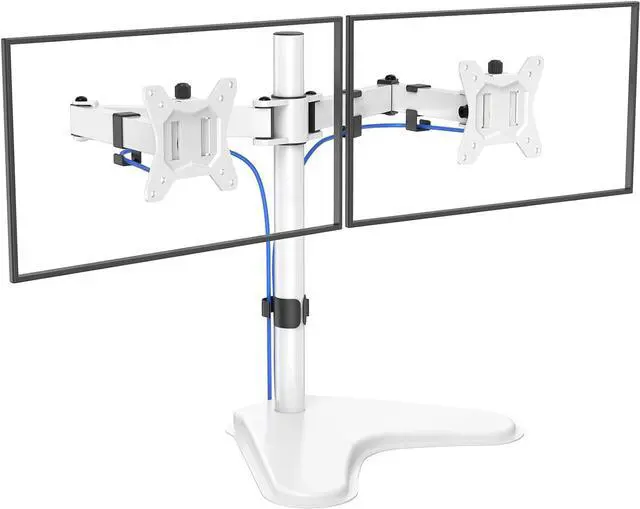 Main image of HUANUO 32 inches Dual Monitor Stand up to 17.6lbs, High-Grade Aluminum Free-Standing Dual Monitors Mount for 2 Screens. Fully Adjustable Dual Monitor Stand for Desk with Tilt, Swivel, Rotation, White