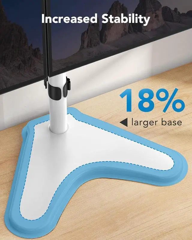 Alt view image 3 of 7 - HUANUO 32 inches Dual Monitor Stand up to 17.6lbs, High-Grade Aluminum Free-Standing Dual Monitors Mount for 2 Screens. Fully Adjustable Dual Monitor Stand for Desk with Tilt, Swivel, Rotation, White