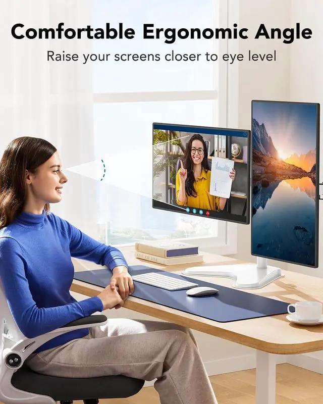 Alt view image 6 of 7 - HUANUO 32 inches Dual Monitor Stand up to 17.6lbs, High-Grade Aluminum Free-Standing Dual Monitors Mount for 2 Screens. Fully Adjustable Dual Monitor Stand for Desk with Tilt, Swivel, Rotation, White