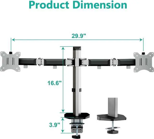 Alt view image 3 of 7 - WALI Dual Monitor Mount, Monitor Arm Fits 2 Screens up to 32 inch, Dual Monitor Stand for Desk 19.8 lbs Weight Capacity per Arm Fully Adjustable Designed for Home Office (M002N), Black