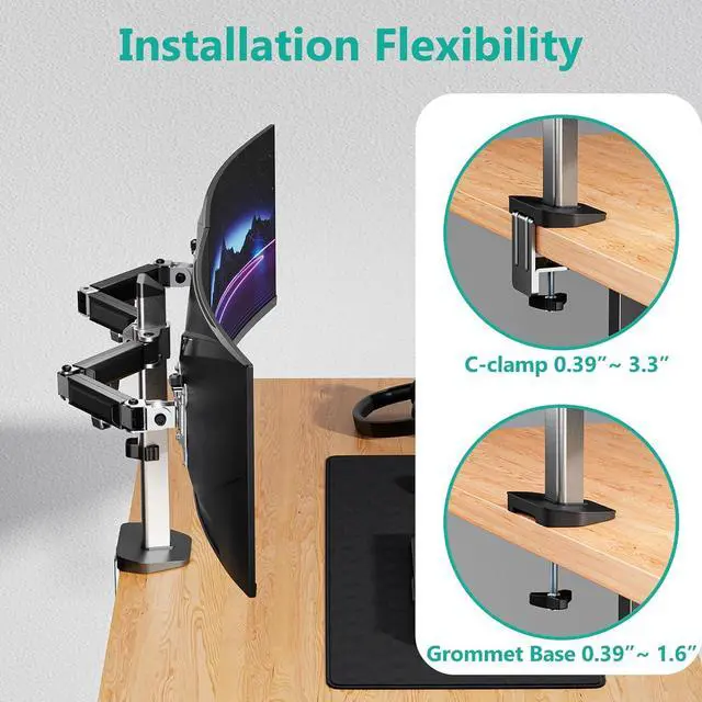 Alt view image 6 of 7 - WALI Dual Monitor Mount, Monitor Arm Fits 2 Screens up to 32 inch, Dual Monitor Stand for Desk 19.8 lbs Weight Capacity per Arm Fully Adjustable Designed for Home Office (M002N), Black