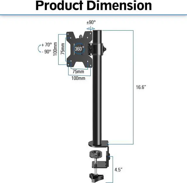 Alt view image 6 of 7 - MOUNTUP Single Monitor Mount, Adjustable Monitor Stand for Max 32 Inch Flat Curved Computer Screen, Monitor Arm Desk Mount Fit VESA 75x75& 100x100, up to 17.6lbs, with C-Clamp and Grommet Base, Black