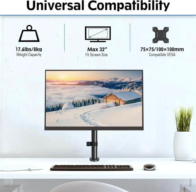 Alt view image 2 of 7 - MOUNTUP Single Monitor Mount, Adjustable Monitor Stand for Max 32 Inch Flat Curved Computer Screen, Monitor Arm Desk Mount Fit VESA 75x75& 100x100, up to 17.6lbs, with C-Clamp and Grommet Base, Black
