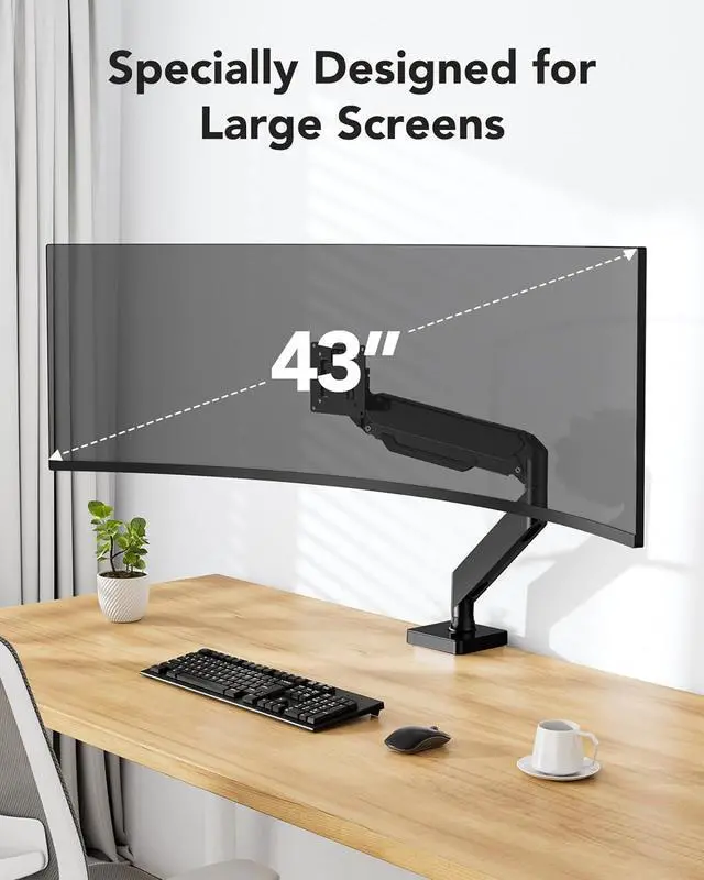 Alt view image 2 of 7 - HUANUO Ultrawide Monitor Arm for 13 to 43 Inch Screens, Single Heavy Duty Monitor Arm Holds up to 33 lbs, Full Motion Monitor Desk Mount with Tilt Swivel Rotation, VESA 75x75mm or 100x100mm