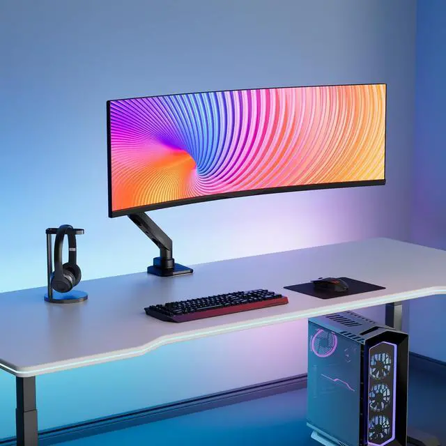 Alt view image 3 of 7 - WALI Ultrawide Monitor Arm for 17 to 49 Inch Heavy Duty Curved Screens, Holds 44 Lbs, Adjustable Gas Spring Single Monitor Desk Mount for Samsung Odyssey G9, 75x75/100x100 VESA (GSM001XL-P), Black