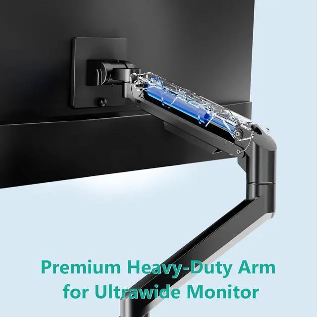 Alt view image 5 of 7 - WALI Ultrawide Monitor Arm for 17 to 49 Inch Heavy Duty Curved Screens, Holds 44 Lbs, Adjustable Gas Spring Single Monitor Desk Mount for Samsung Odyssey G9, 75x75/100x100 VESA (GSM001XL-P), Black