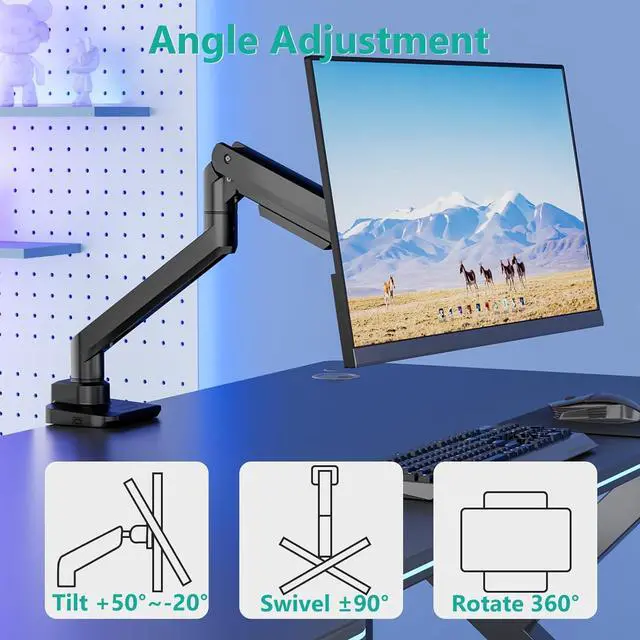 Alt view image 6 of 7 - WALI Ultrawide Monitor Arm for 17 to 49 Inch Heavy Duty Curved Screens, Holds 44 Lbs, Adjustable Gas Spring Single Monitor Desk Mount for Samsung Odyssey G9, 75x75/100x100 VESA (GSM001XL-P), Black
