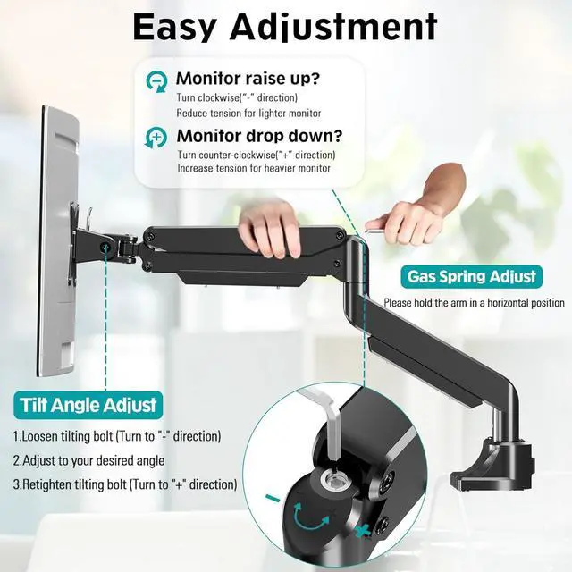 Alt view image 3 of 7 - MOUNT PRO Single Monitor Mount for 22-43 inch Ultrawide Computer Screen, Premium Aluminum Heavy Duty Monitor Arm Holds 6.6lbs to 33lbs, Gas Spring Full Motion Display Desk Stand, VESA Mount