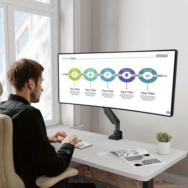 Alt view image 2 of 7 - MOUNT PRO Single Monitor Mount for 22-43 inch Ultrawide Computer Screen, Premium Aluminum Heavy Duty Monitor Arm Holds 6.6lbs to 33lbs, Gas Spring Full Motion Display Desk Stand, VESA Mount