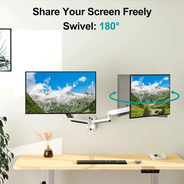 Alt view image 5 of 5 - MOUNT PRO Dual Monitor Wall Mount for 13 to 32 Inch Computer Screens, Gas Spring Wall Monitor Arm for 2 Monitors, Each Holds Up to 17.6lbs, Adjustable Wall Monitor Mount with VESA 75x75/100x100, White