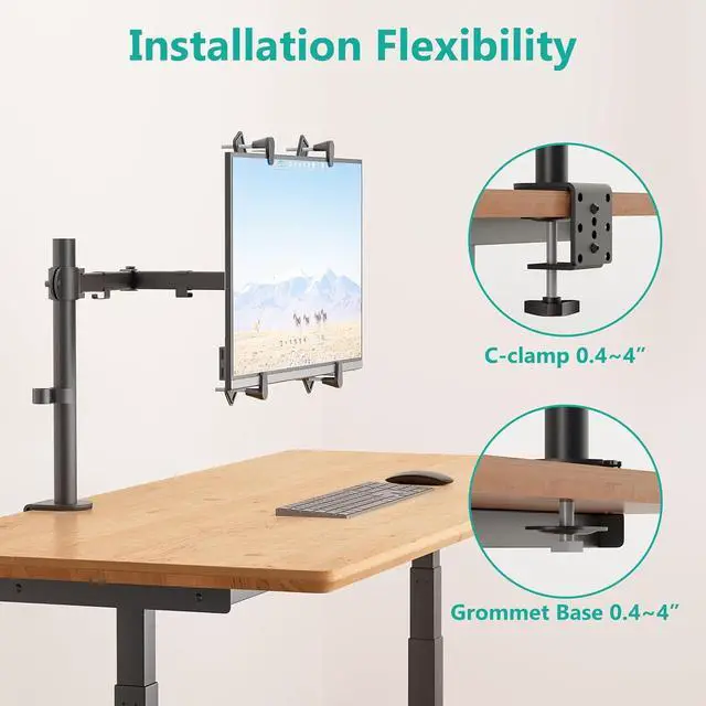 Alt view image 5 of 6 - WALI Single Monitor Arm Desk Mount, with Mounting Adaptor Brackets, Monitor Arm Holds Up to 27 Screens Without Mounting Holes, Adjustable Stand for Home, Office, School Application, (M001U), Black