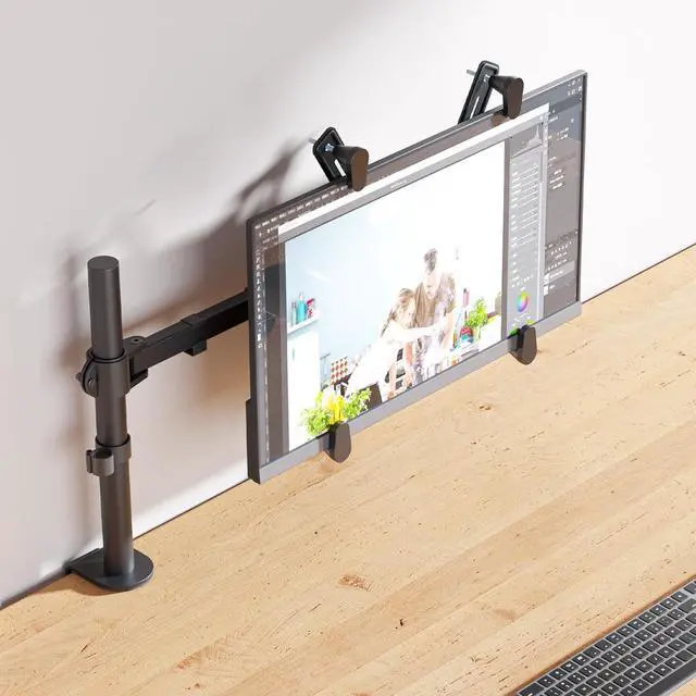 Alt view image 3 of 6 - WALI Single Monitor Arm Desk Mount, with Mounting Adaptor Brackets, Monitor Arm Holds Up to 27 Screens Without Mounting Holes, Adjustable Stand for Home, Office, School Application, (M001U), Black