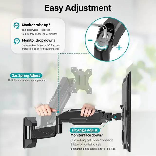 Alt view image 2 of 7 - MOUNT PRO Dual Monitor Wall Mount for 2 Computer Screen up to 32 Inch, Gas Spring Double Monitor Arm Holds Up to 17.6lbs Each, Full Motion Adjustable Wall Monitor Mount, VESA Mount 75x75/100x100