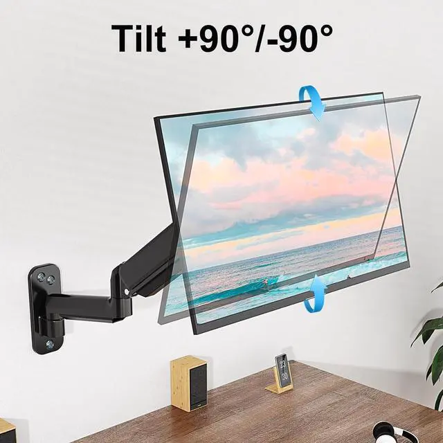 Alt view image 3 of 7 - Monitor Wall Mount Fits Max 35 Inch/26.4lbs Computer Screen, Ultrawide Premium Single Arm, Full Motion Gas Spring Wall Monitor Mount with VESA Extension Kit for Max VESA 200x200mm
