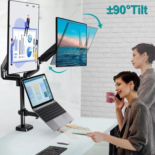 Alt view image 4 of 7 - MOUNT PRO Dual Monitor Arm and Laptop Tray, Fit Two 27" Screens, Max 17" Notebooks