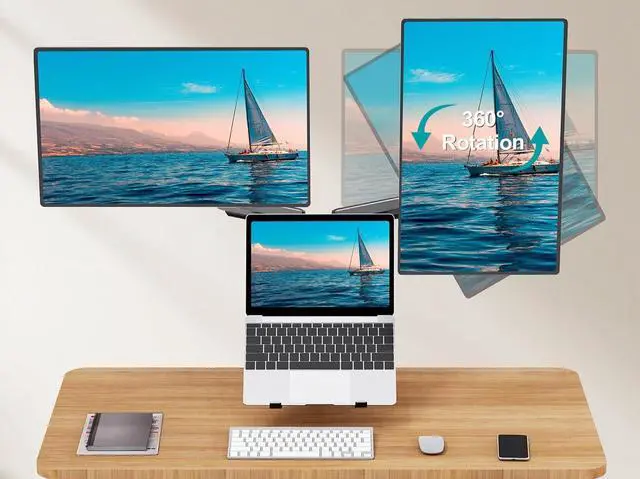 Alt view image 5 of 7 - MOUNT PRO Dual Monitor Arm and Laptop Tray, Fit Two 27" Screens, Max 17" Notebooks