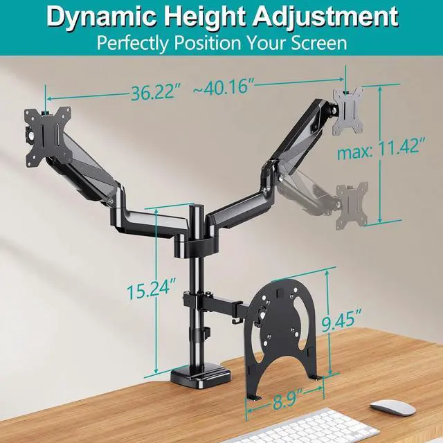 Alt view image 7 of 7 - MOUNT PRO Dual Monitor Arm and Laptop Tray, Fit Two 27" Screens, Max 17" Notebooks