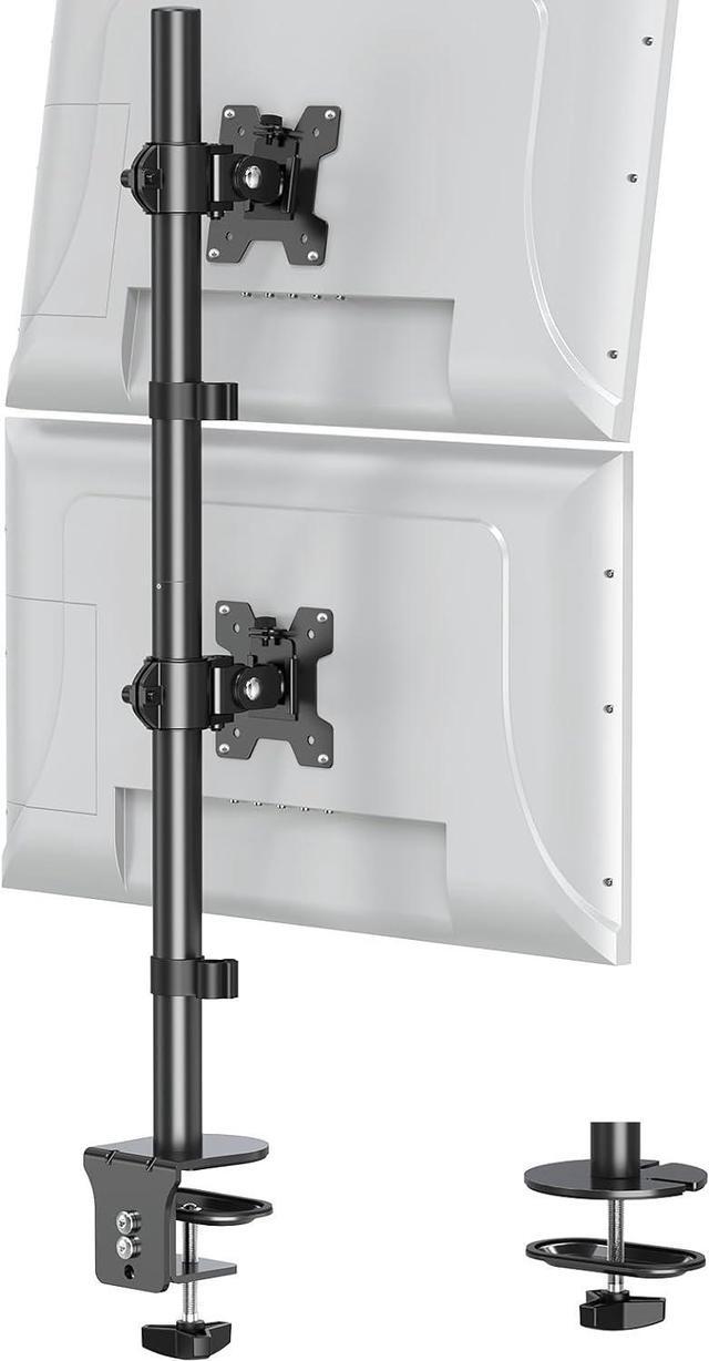Main image of Vertical Dual Monitor Stand, Stacked Monitor Mount for 2 Screen Max 32 inches, Computer Monitor Arm Holds up to 17.6 lbs Each, Height Adjustable, Swivel, Tilt Monitor Desk Mount, VESA 75/100