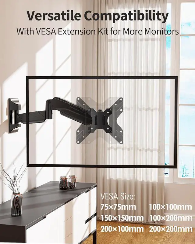 Alt view image 2 of 7 - MOUNTUP Monitor Wall Mount for Max 35 Inch Screen, Ultrawide Wall Mount Monitor Arm Holds 6.6-26.4lbs, Full Motion Adjustable Wall Bracket, Gas Spring Monitors Stand with VESA Extension 200x200mm