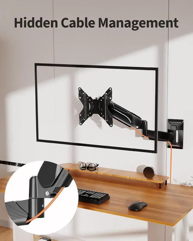 Alt view image 7 of 7 - MOUNTUP Monitor Wall Mount for Max 35 Inch Screen, Ultrawide Wall Mount Monitor Arm Holds 6.6-26.4lbs, Full Motion Adjustable Wall Bracket, Gas Spring Monitors Stand with VESA Extension 200x200mm