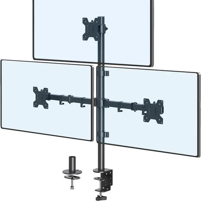 Main image of Triple Monitor Stand, Desk Mount for Three Screens up to 32 Inch, Stacked Monitor Arm for 3 Monitors Max 17.6lbs per Arm, Height Adjustable, Tilt, Swivel VESA Mount 75/100x100mm