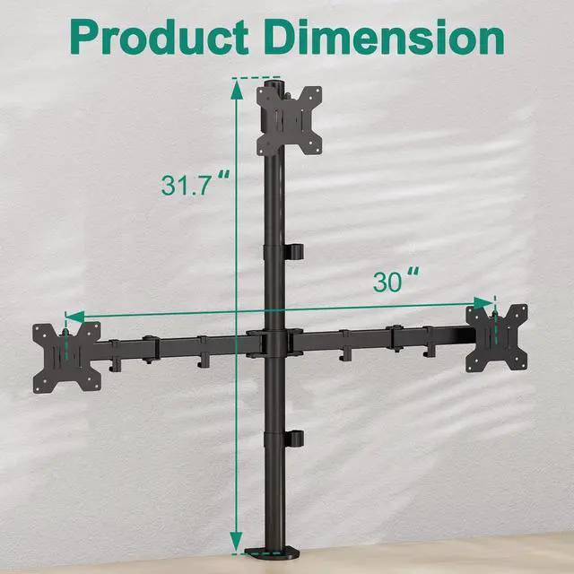 Alt view image 6 of 7 - Triple Monitor Stand, Desk Mount for Three Screens up to 32 Inch, Stacked Monitor Arm for 3 Monitors Max 17.6lbs per Arm, Height Adjustable, Tilt, Swivel VESA Mount 75/100x100mm