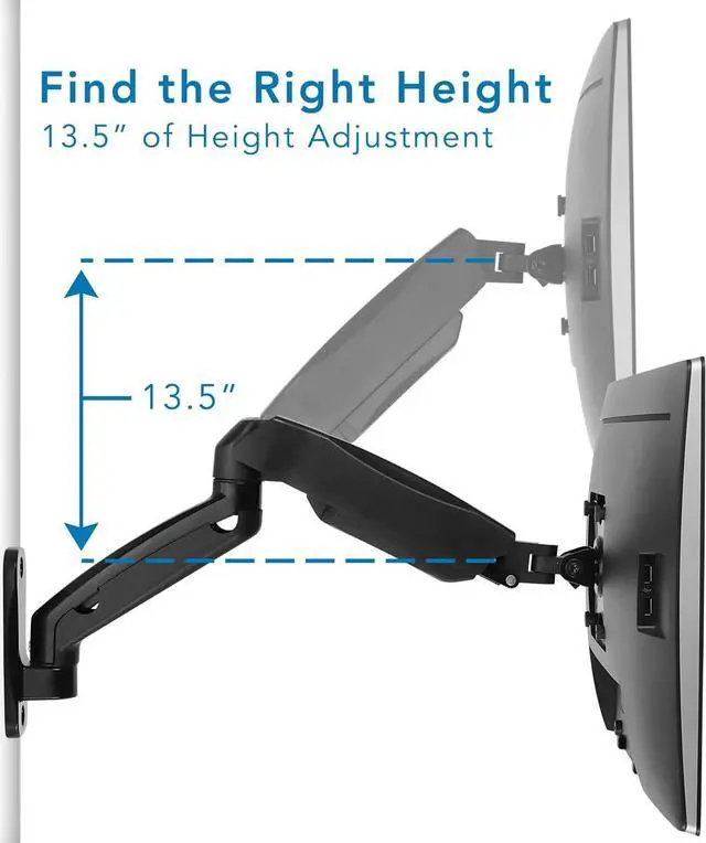 Alt view image 3 of 7 - Mount-It! Monitor Wall Mount Arm | VESA Wall Mount Monitor Arm | Full Motion Gas Spring Arm Fits 13 15 17 19 20 22 23 24 27 30 32 Inch Screens with 75 or 100 VESA Patterns | Camper RV Compatible