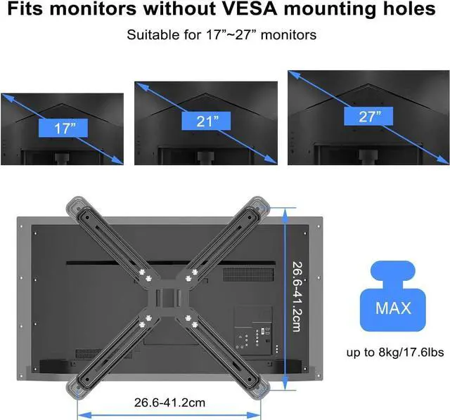 Alt view image 5 of 7 - suptek Universal VESA Mount Bracket Adapter Monitor Arm Mounting Kit for Screen 17 to 27 inch