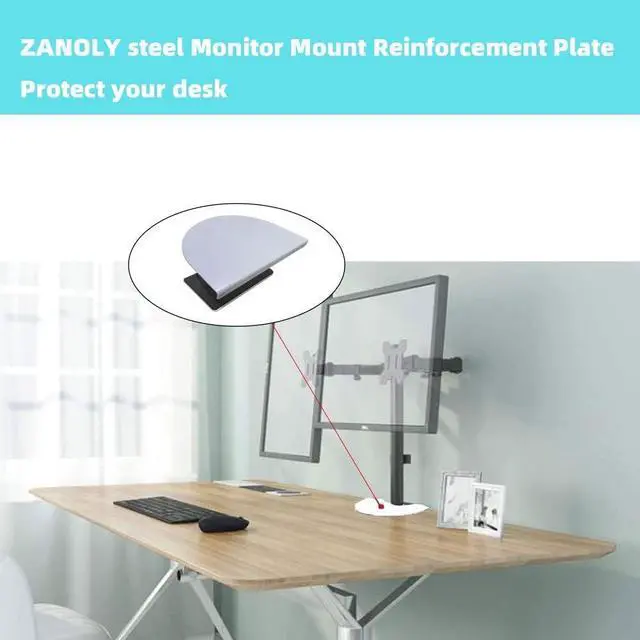 Alt view image 4 of 6 - Steel Monitor Mount Reinforcement PlateMonitor Arm Reinforcement Plate for Fragile Tabletop, Monitor Mount Reinforcement Plate Fits Most Monitor Stand C Clamp Installation (White-1)