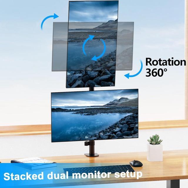 Alt view image 3 of 7 - Vertical Dual Monitor Stand, Stacked Monitor Mount for 2 Screen Max 32 inches, Computer Monitor Arm Holds up to 17.6 lbs Each, Height Adjustable, Swivel, Tilt Monitor Desk Mount, VESA 75/100