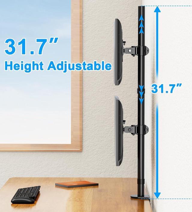 Alt view image 4 of 7 - Vertical Dual Monitor Stand, Stacked Monitor Mount for 2 Screen Max 32 inches, Computer Monitor Arm Holds up to 17.6 lbs Each, Height Adjustable, Swivel, Tilt Monitor Desk Mount, VESA 75/100