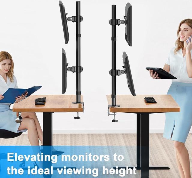Alt view image 7 of 7 - Vertical Dual Monitor Stand, Stacked Monitor Mount for 2 Screen Max 32 inches, Computer Monitor Arm Holds up to 17.6 lbs Each, Height Adjustable, Swivel, Tilt Monitor Desk Mount, VESA 75/100