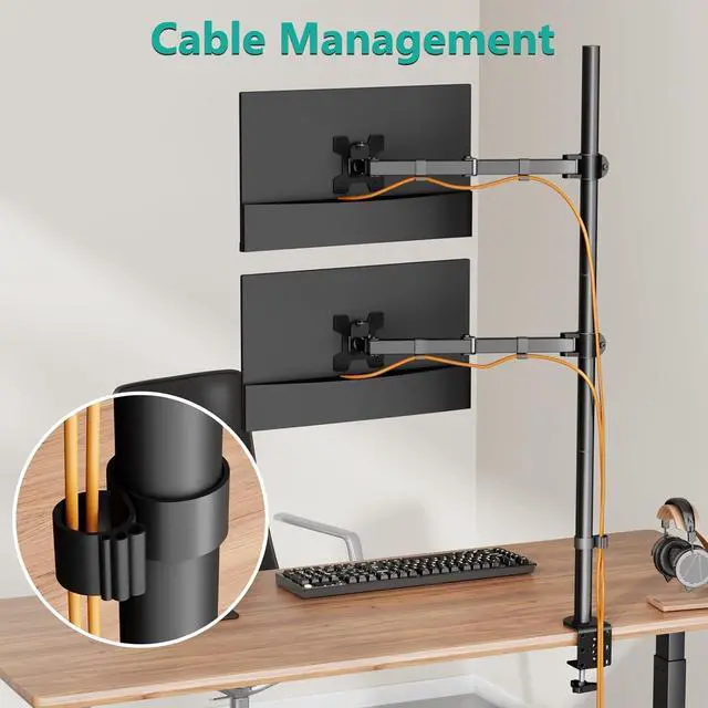 Alt view image 4 of 7 - WALI Stacked Monitor Mount, Dual Monitor Stand Vertical for 2 Computer Screens Max 27'', Vertical Monitor Mount for Desk Holds up to 22lbs with Mounting Holes 75/100mm (M12XXL), Black