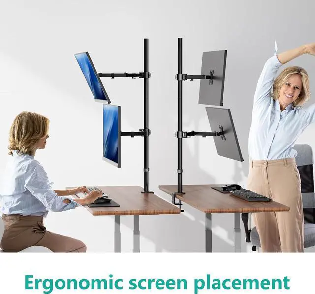 Alt view image 7 of 7 - WALI Stacked Monitor Mount, Dual Monitor Stand Vertical for 2 Computer Screens Max 27'', Vertical Monitor Mount for Desk Holds up to 22lbs with Mounting Holes 75/100mm (M12XXL), Black