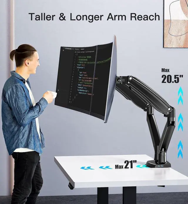 Alt view image 5 of 7 - HUANUO 13 to 40 Inch Dual Monitor Arm for 2 Ultrawide Screens, Height Adjustable Full Motion Stand with 2 USB Port, VESA 75/100mm Mount, Holds up to 26.4lbs per Arm, Black